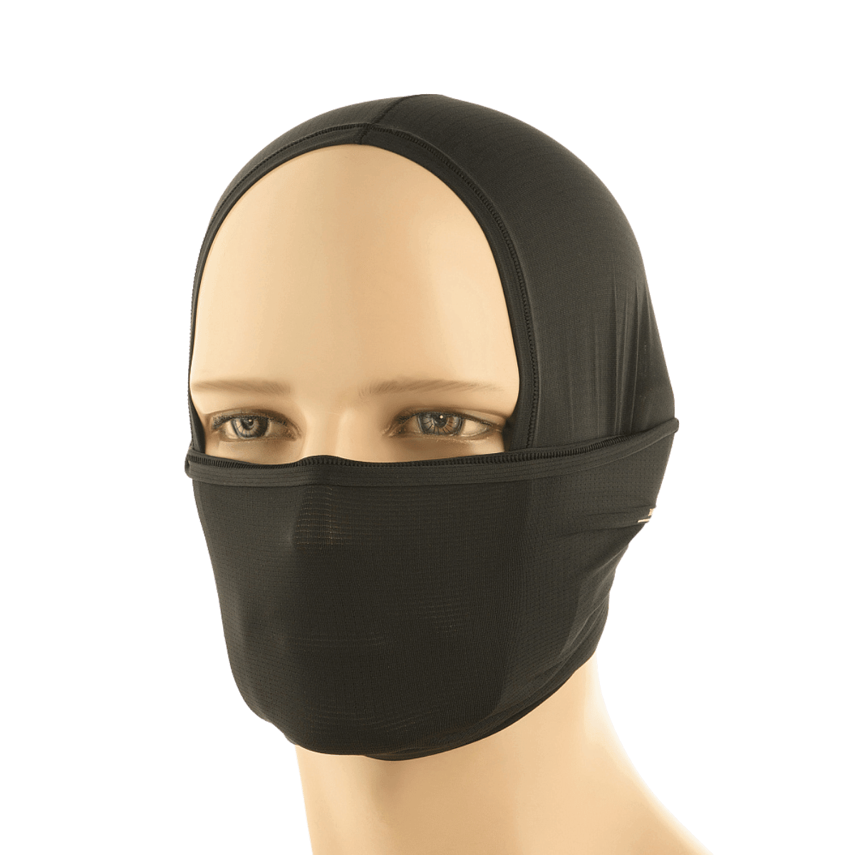 M-Tac Polartec Vent Tube Scarf som ansigtsmaske fremstillet af fugtafledende Polartec® Power Dry® materiale, bæres på mannequin.