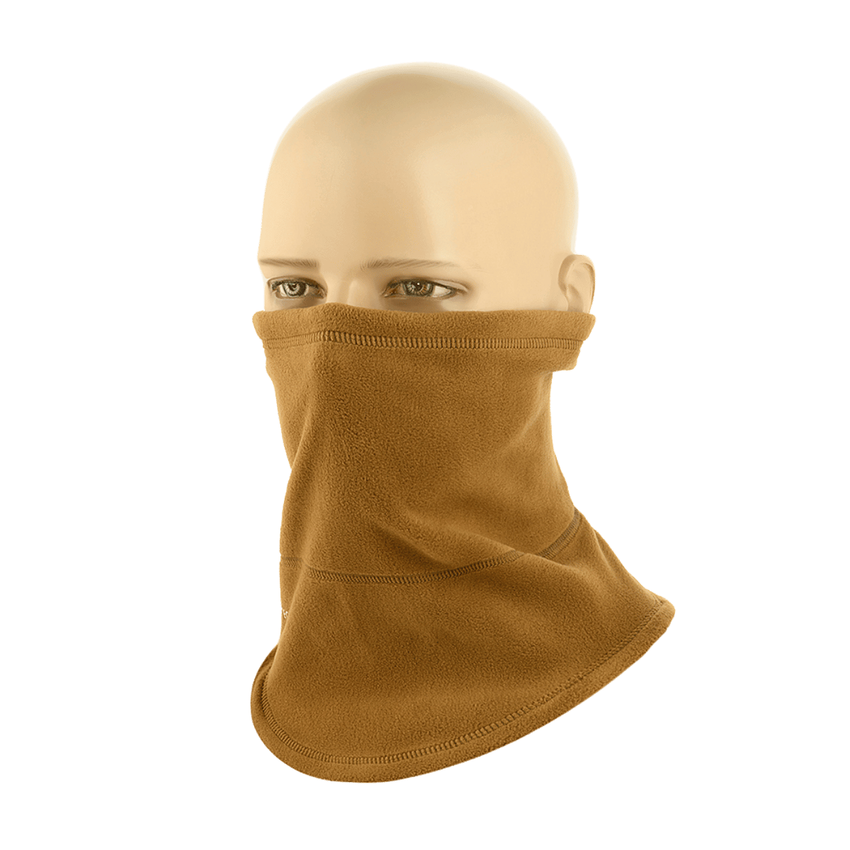 M-Tac Anatomisk Tube Scarf med Snor Polartec i beige fleece på mannequin hoved, designet til ansigt- og halsbeskyttelse mod vind.