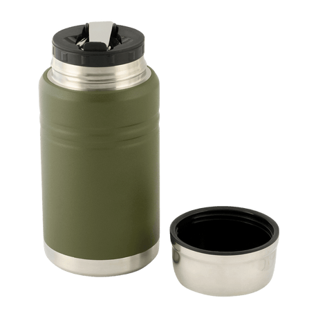 M-Tac termospullo 750 ml taittuvalla lusikalla, ruostumatonta terästä, kaksiseinäinen muotoilu, sopii retkeilyyn ja ulkoiluun.