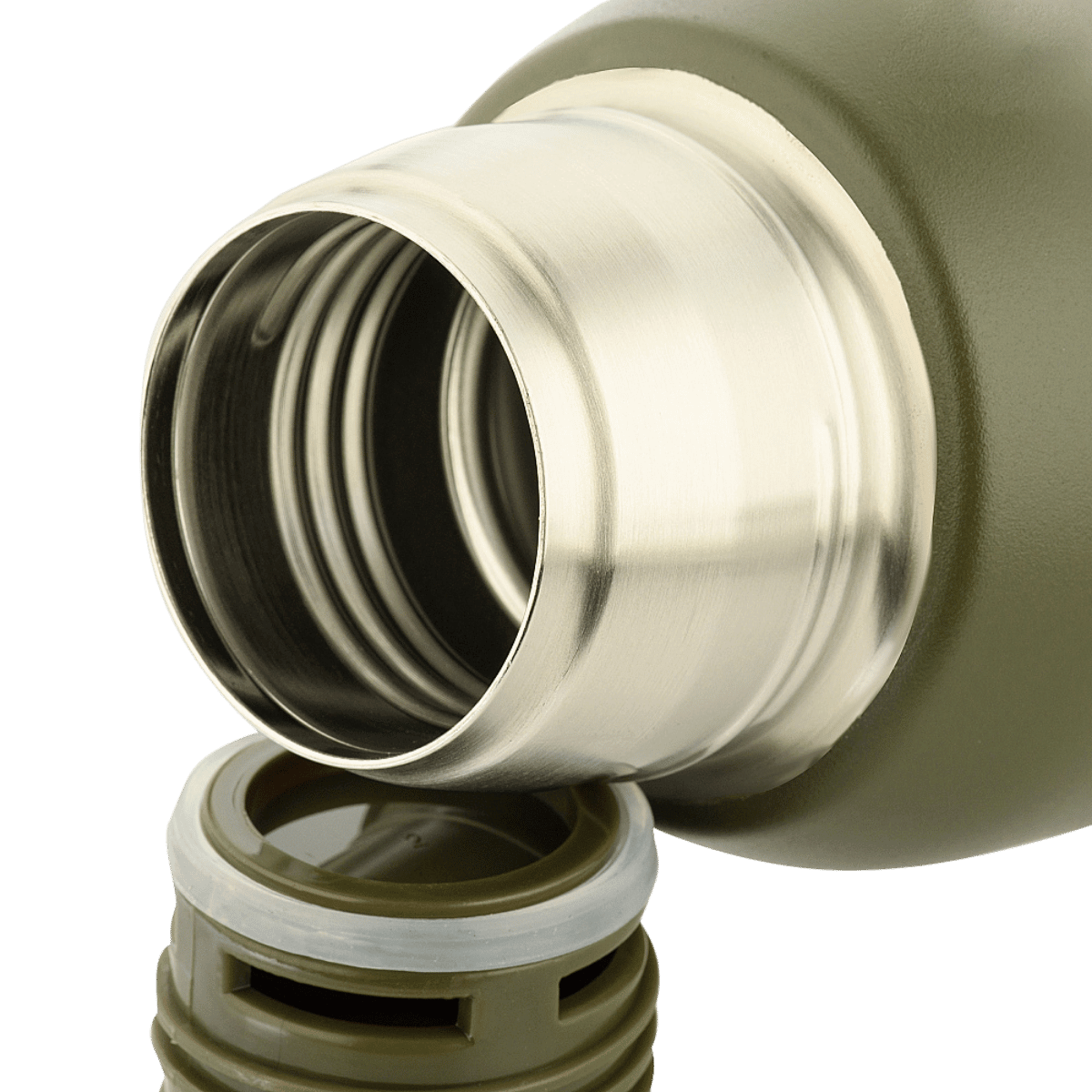 M-Tac Termoflaske Type 2 - 1.3L med åbnet låg, viser dobbelte vakuumvægge i rustfrit stål til varme og kolde drikke.