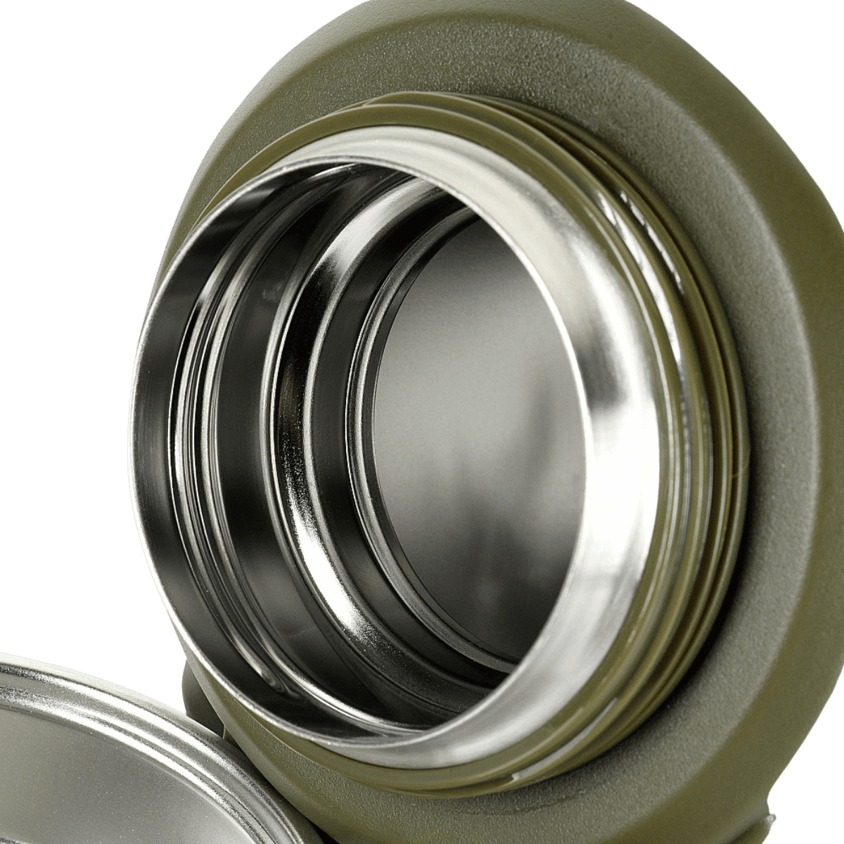 Nærbillede af M-Tac Termoflaske 1,6 L i Rustfrit Stål åben, som viser vakuumforseglingen og robuste materialer.