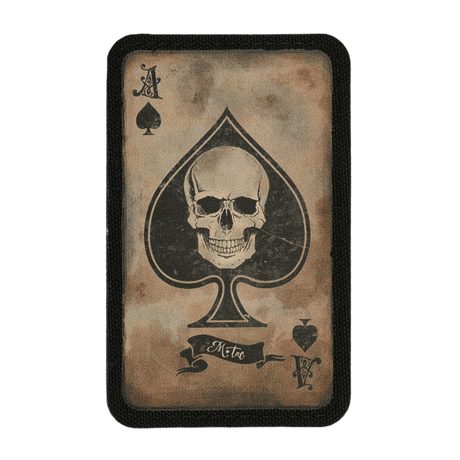 M-Tac Patch Ace of Spades vintage-tyylisellä kalloaiheella, moraalimerkki Cordura 500D:stä, Velcro-kiinnitys, symboloi taistelutahtoa ja päättäväisyyttä. Koko: 87x54 mm.