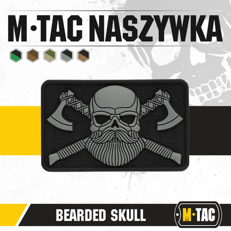 M-Tac Bearded Skull 3D PVC-patch 3D-partaisella kallo-kuviolla, kestävä PVC-materiaali, Velcro helppoon kiinnitykseen vaatteisiin ja varusteisiin.