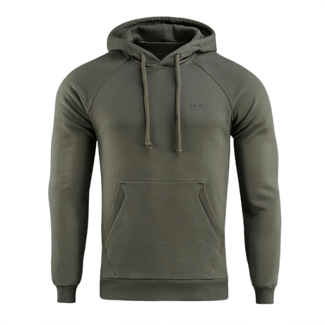M-Tac Cotton Raglan Hard Hoodie i olivengrøn farve med kængurulomme, ideel til efterår og vinter, 100% bomuld for varme og komfort.