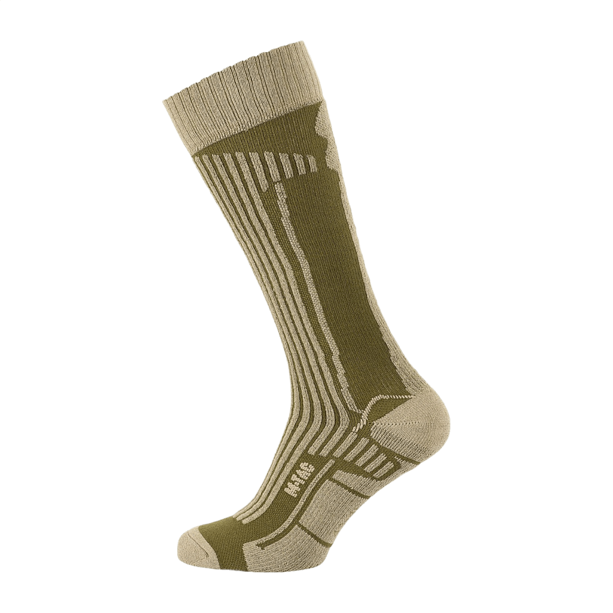 M-Tac Coolmax 75% Lange Sokker i olivengrøn farve, designet til maksimal komfort og termoregulation, hos daglig brug og lange perioder i skoene.