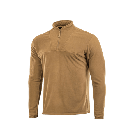 M-Tac Delta Fleece Jakke i en lys brun farve, let og varm med tommelhuller i ærmerne, ideel til udendørs aktiviteter i koldt vejr.
