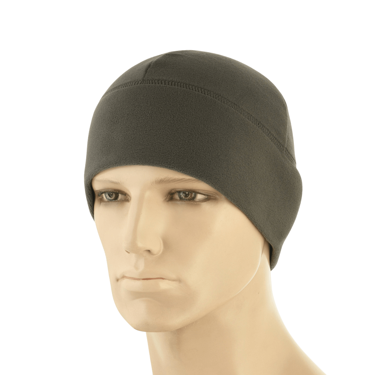 M-Tac Fleece Watch Cap Light Polartec Gen II vinterhue i grå, lavet af slidstærk Polartec Micro Series fleece, vises på mannequin.