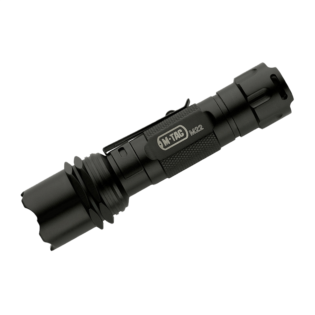M-Tac Lommelygte M22-C - taktisk lommelygte med fokuseret LED-lys, aluminiumlegering, robust design til udendørs brug og selvforsvar