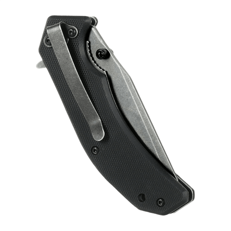 M-Tac Outdoor & Militær taittoveitsi - Type 8 suljettuna, musta muotoilu, Clip Point -terä kromiruostumattomasta teräksestä, EDC-varuste.