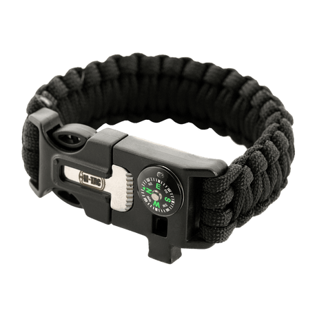 M-Tac Paracord-rannekoru sytyttimellä, kompassilla ja pillillä ulkoiluun ja selviytymiseen.