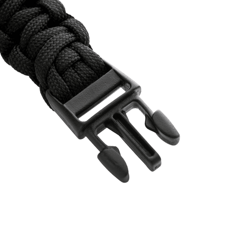 M-Tac Paracord-rannekoru järeällä mustalla narulla ja käytännöllisellä soljella, ihanteellinen selviytymiseen ja retkeilyyn