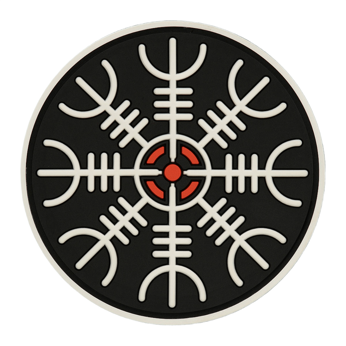 M-Tac Patch Egeshjelm 3D PVC med Helm of Terror symbol i sort, rød og hvid, gummi med Velcro, diameter 55 mm, til uniform eller taske.