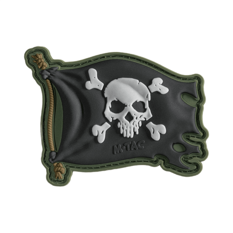 M-Tac Patch Jolly Roger PVC 3D-muotoilu, symboloi seikkailunhalua ja päättäväisyyttä, taustassa Velcro-kiinnitys, 8 x 5 cm.
