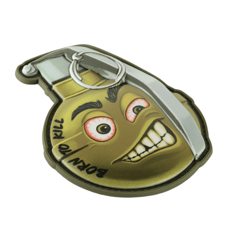 M-Tac Patch M67 Kranaatti 3D PVC "Born to Kill" -tekstillä ja emoji-kuviolla, PVC 3D -materiaali ja Velcro-takapuoli taktisiin varusteisiin.