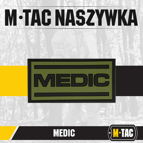 M-Tac Patch Medic PVC 3D taktinen patch lääkintähenkilöstölle, joustava PVC ja Velcro, koko 70 x 35 mm, univormussa.