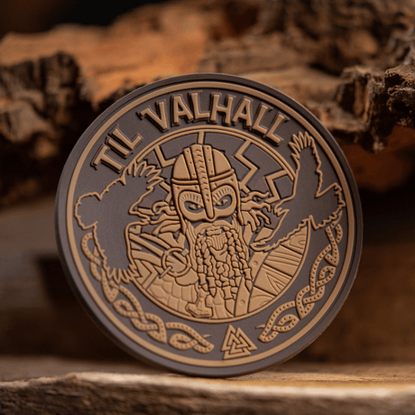 M-Tac Patch Til Valhall PVC med 3D-design og vikingemotiv, hyldest til norske soldater, 80 mm rund PVC patch med velcro.