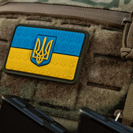 M-Tac Patch Ukraine Flag vaakuna vaatteissa 3D Trident -kuvioinnilla, Cordura 500D, helppo kiinnitys Velcrolla.