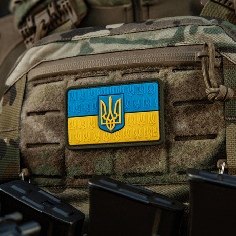 M-Tac Patch Ukraine Flag vaakuna maastoliivissä.