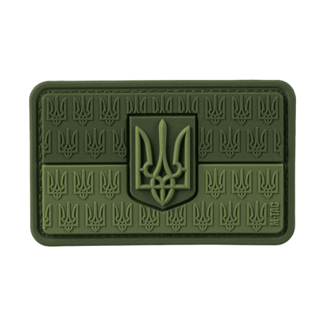 M-Tac Patch Ukraine Flag vaakuna PVC:ssä 3D-reliefillä ja Tridentillä vihreällä taustalla, sopii vaatteisiin tai varusteisiin.