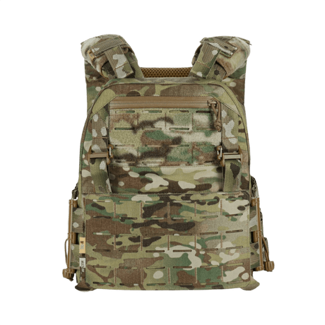 M-Tac Plate Carrier Cuirass Elite Gen.II maastokuvioinnilla ja pikalukoilla, valmistettu Cordura 500D:stä kestävyyttä varten.