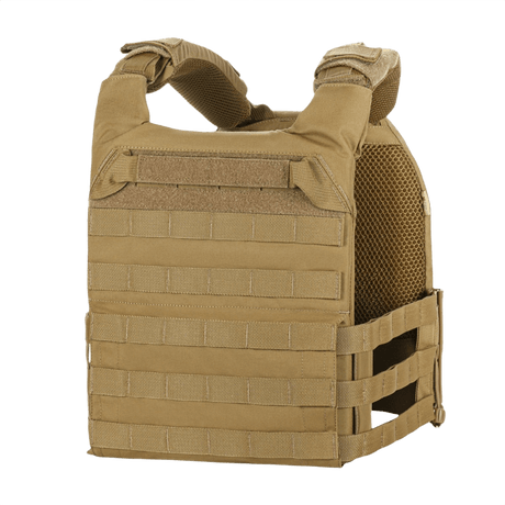 M-Tac Plate Carrier Cuirass Elite Gen.II Cordura 500D:llä ja pikalukoilla, suunniteltu ESAPI Medium -levyille, ruskea taktinen liivi.