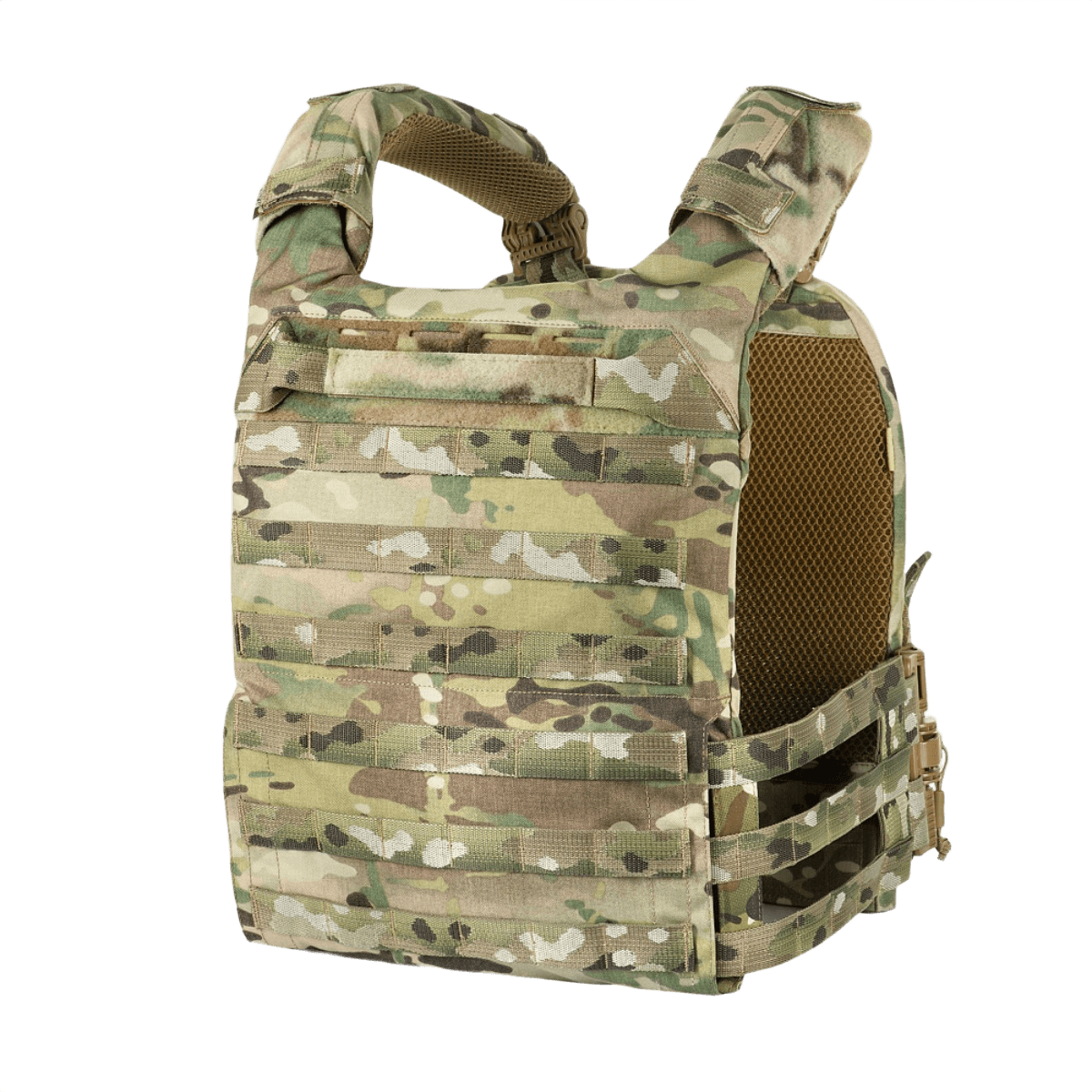 M-Tac Plate Carrier Cuirass FAST XL QRS i camouflage, slidstærk beskyttelsesvest til ESAPI XL og L plader, hurtig-lås, Cordura 500D materiale