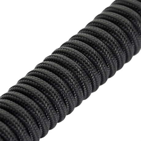 M-Tac Safety Cord med D-ring mustana spiraalimuotoisena paracord-materiaalina.