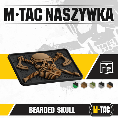 M-Tac Bearded Skull 3D PVC-patch moraalimerkki partaisella kallo-kuviolla taktiseen käyttöön, Velcro-kiinnitys, kestävä PVC-materiaali.