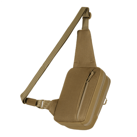 M-Tac Sling -pistoolilaukku Elite Hex Velcro kestävässä Cordura, beige, säädettävällä olkahihnalla ja Velcro-merkeille.