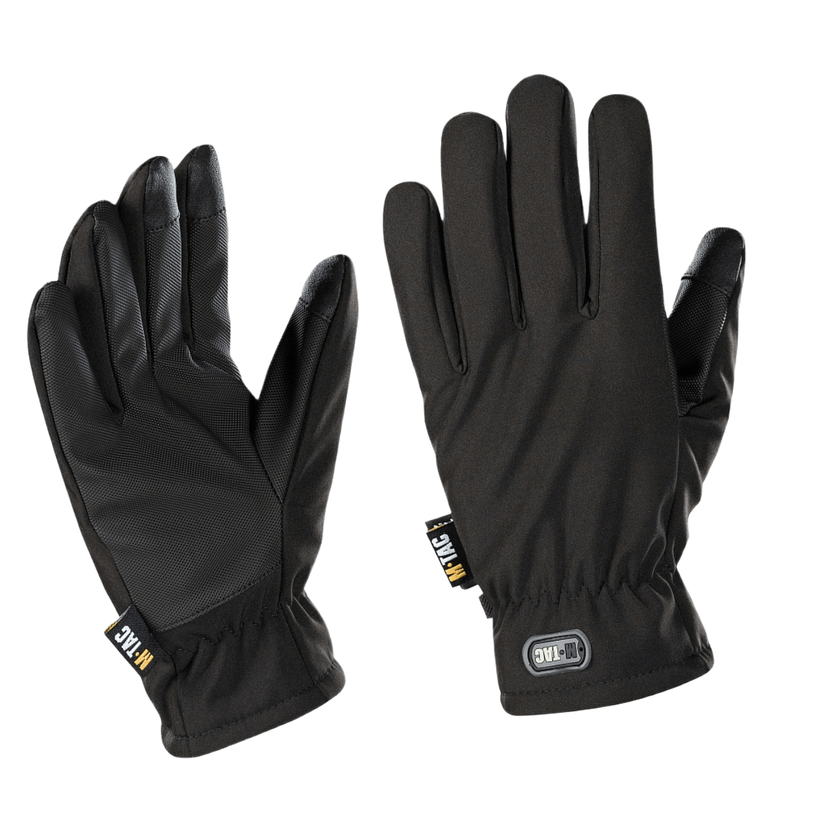 M-Tac Handsker Soft Shell Thinsulate handsker til udendørs brug, med læderforstærkninger og touchskærmsfunktion, sorte farve.