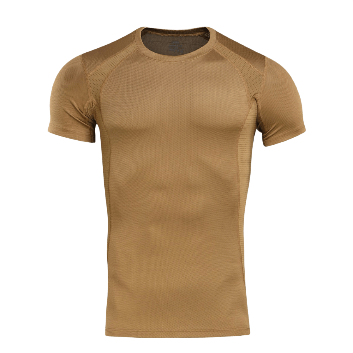 M-Tac T-Shirt Sweat-Wicking Athletic Gen.II i lysebrun, ideel til træning, løb og hverdagsbrug, lavet af svedtransporterende polyester.