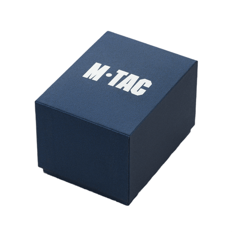 M-Tac Tactical Ur 2037:n pakkaus – tekstiililaatikko logolla, sopii kellon turvalliseen säilytykseen ja esillepanoon.