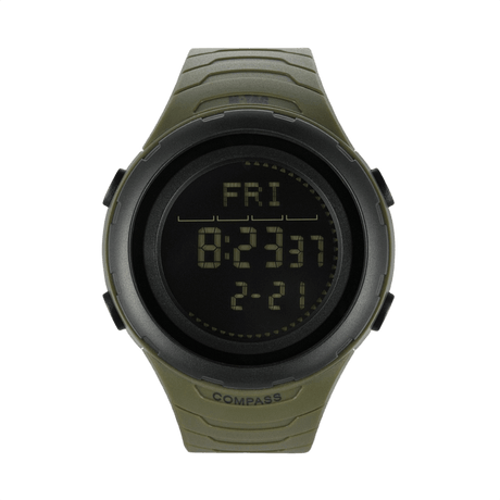 M-Tac Tactical Kello 2166, kompassi, LED-taustavalo, ABS-muovikotelo ja 5ATM vesitiiviys.