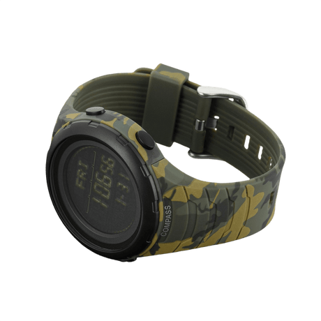 M-Tac Tactical Ur 2166 maastokuvioituna, kompassilla ja LED-taustavalolla, sopii ulko- ja taktiseen käyttöön, kestävä ABS-muovi.