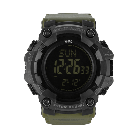 M-Tac Tactical Ur 2037 LED-taustavalolla, kompassilla ja iskunkestävässä ABS-muovissa, sopii taktiseen ja ulkoilukäyttöön, vesitiivis 5ATM.