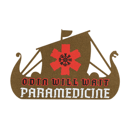 M-Tac Patch Viking Evac Odin Will Wait ja Paramedicine -kuvio lohikäärmeveneessä