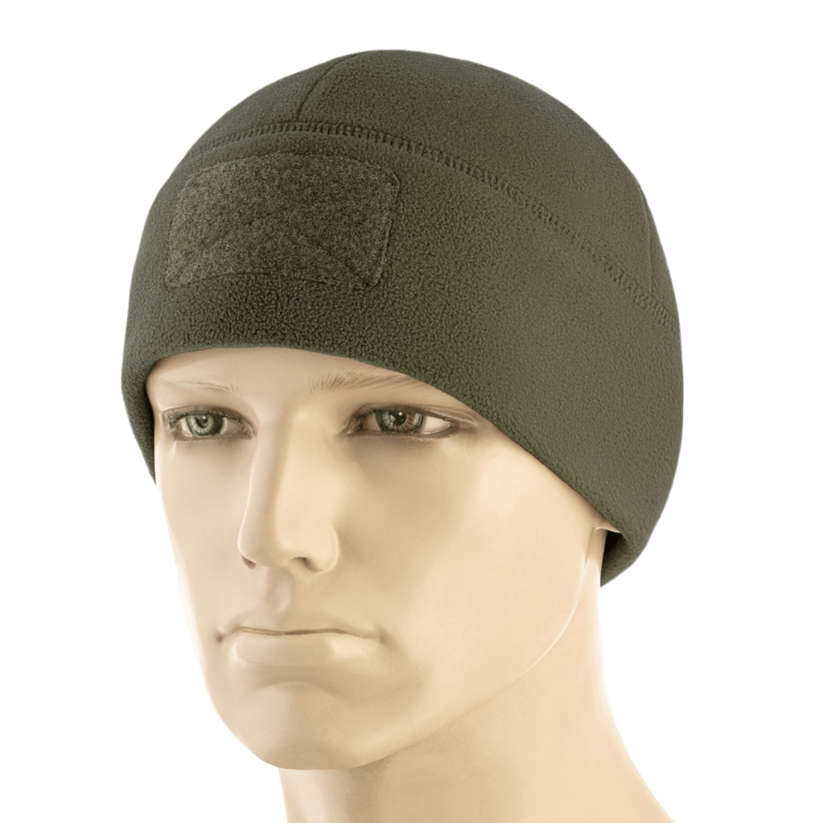 M-Tac Watch Cap Elite Fleece Beanie Hat Velcro i grøn, fleece materiale, letvægtsdesign med velcro-panel til mærker, til taktisk brug.
