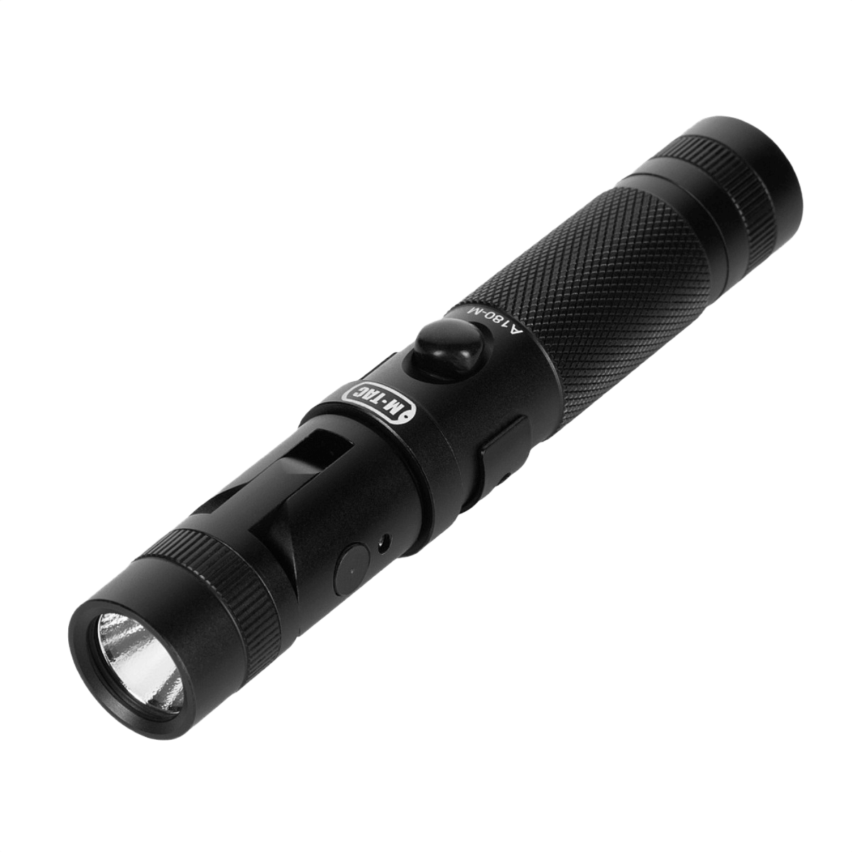 M-Tac Lommelygte A180 med justerbar lysretning og magnet, aluminiumskrop, vejer 81 g, 140 lumen lysstyrke, LED CREE XPG2.