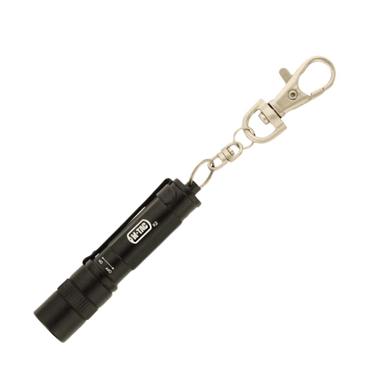 M-Tac Lommelygte K2 med nøglering, kompakt LED-lommelygte til EDC-kit, op til 90 lumen, i aluminiumslegering. Stød- og vandresistent.