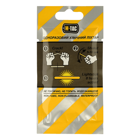 M-Tac Light Sticks 4,5x40 mm (10 kpl) pakkaus ohjeilla ja merkinnöillä, myrkytön ja vedenkestävä muotoilu, jopa 8 tunnin valo.
