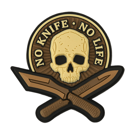 M-Tac Patch No Knife – No Life 3D PVC taktinen moraalimerkki kallo ja veitset, sopii univormuun tai varusteisiin, 50 x 50 mm, kumia, Velcro