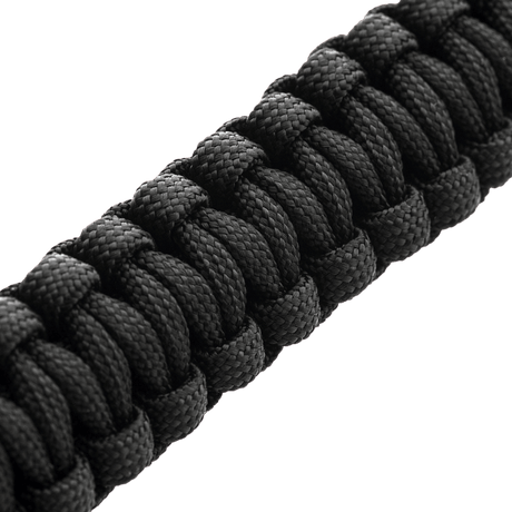 M-Tac Paracord-rannekoru musta, suurennettu näkymä vahvasta ja kevyestä narusta, ihanteellinen selviytymiseen ja retkeilyyn