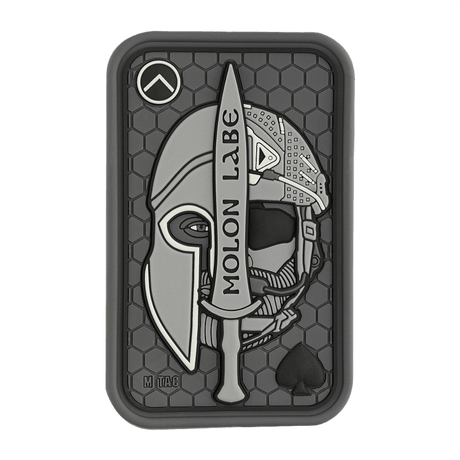 M-Tac Patch Molon Labe 3D PVC spartalaisella kypäräkuviolla, musta 3D PVC -patch Velcro-takana, sopii taktiseen varustukseen tai univormuun.