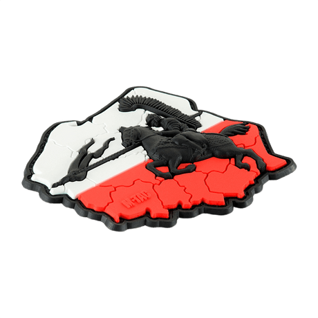 M-Tac Patch Husaria 3D PVC siipihusari ja Puolan lippu taustalla, realistinen 3D-efekti, moraalimerkki PVC:stä, Velcro-kiinnitys, 70x80 mm.