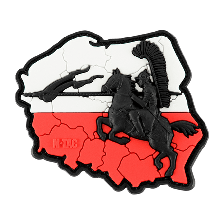 M-Tac Patch Husaria 3d PVC näyttää siivekkään husarin Puolan lipun edessä. Realistinen ulkonäkö, velcro-kiinnitys, 70 x 80 mm
