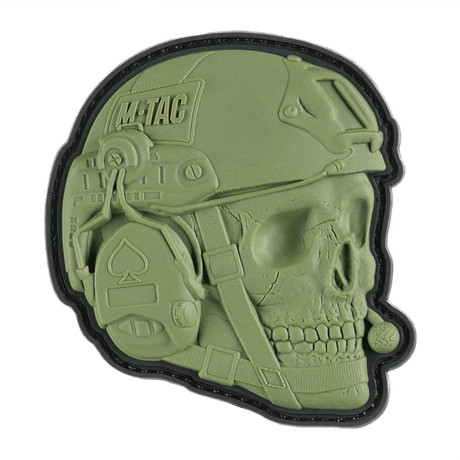 M-Tac Patch Operator 3D PVC – moraalipatch, realistinen kypärä‑ ja kalloaihe, Velcro‑kiinnitys, sopii vaatteisiin tai taktiseen varustukseen.