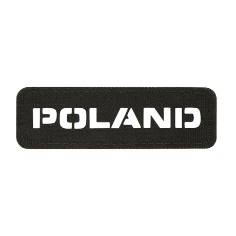 M‑Tac Patch Poland End-to-End 25x80 mustassa Cordura 500D:ssä laserkaiverruksella ja tarrakiinnityksellä, 25x80 mm, kansallisuusmerkki.