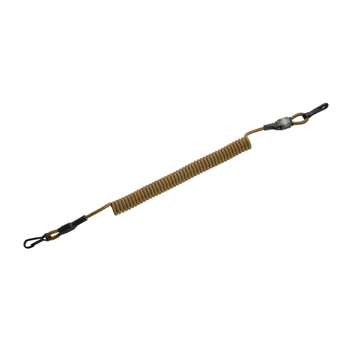M-Tac Safety Cord Medium for Carbine, fleksibel spiralcord til våbensikring med D-ring og MOLLE-montering, forhindrer tab og tyveri.