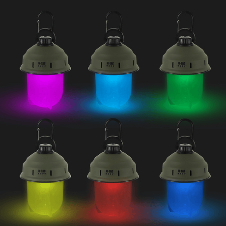 M-Tac retkeilyriippuvalaisin RGB-LED-valolla eri väreissä, ihanteellinen retkeilyyn ja ulkoiluun.