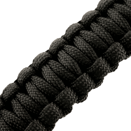 M-Tac Paracord-rannekoru sytyttimellä, kompassilla ja pillillä, musta tiiviisti kudottu malli selviytymiseen ja ulkoiluun.